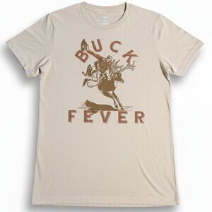Academy Men's Graphic T-Shirt "Buck Fever" Short Sleeve Crew Neck Tan Small NEW